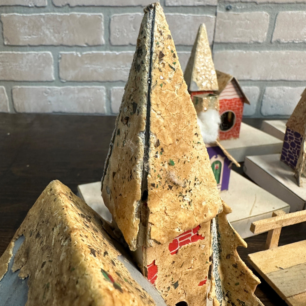 Vintage Mid Century Christmas Set of 8 Village Mica Putz Houses w/ Box