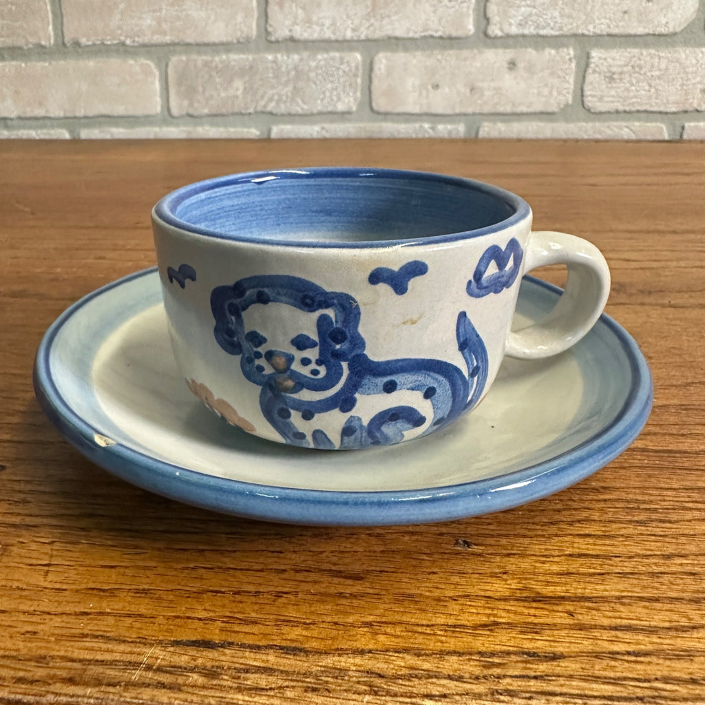 M.A. Hadley Art Pottery Tea / Coffee Mug Cup & Saucer Farm Dog
