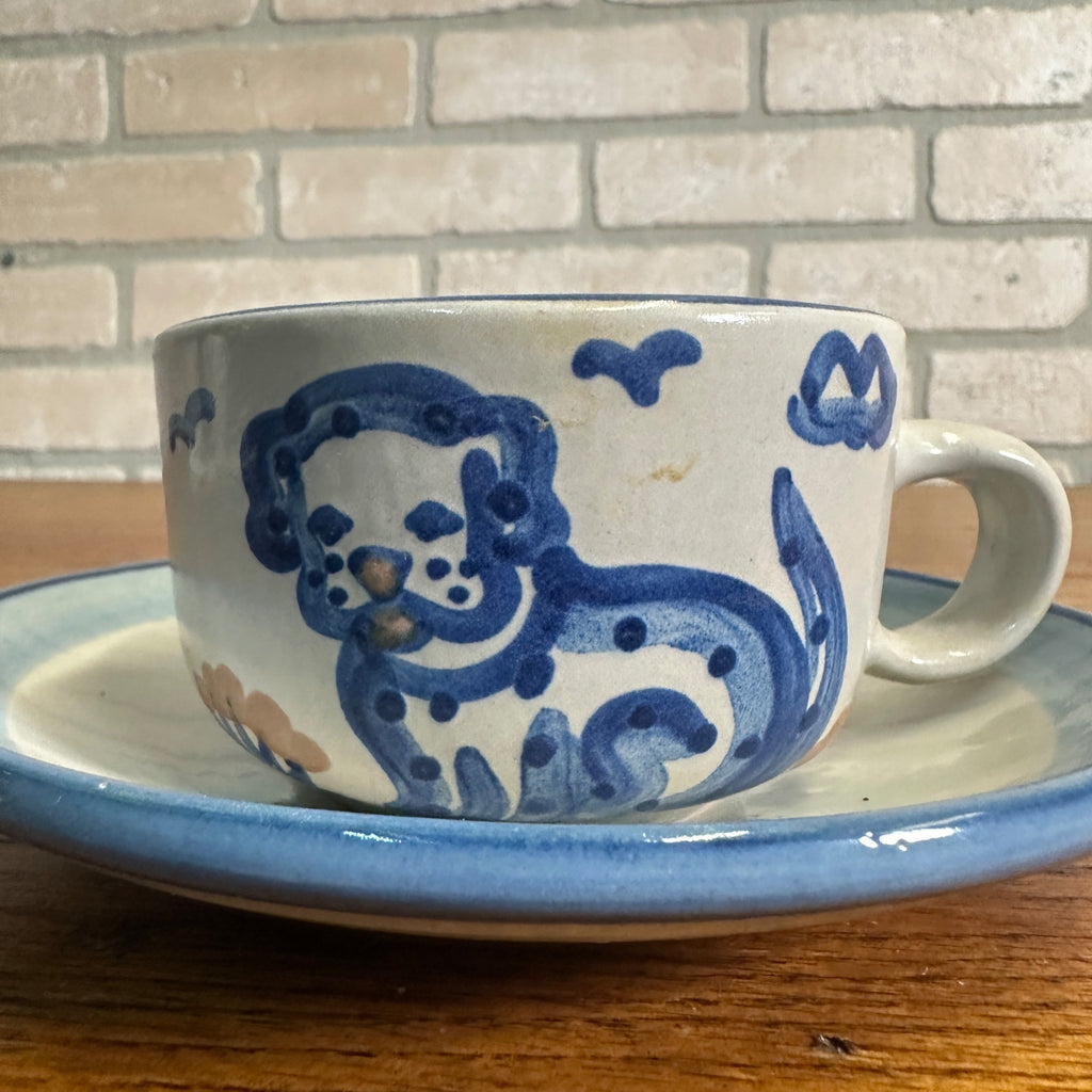 M.A. Hadley Art Pottery Tea / Coffee Mug Cup & Saucer Farm Dog