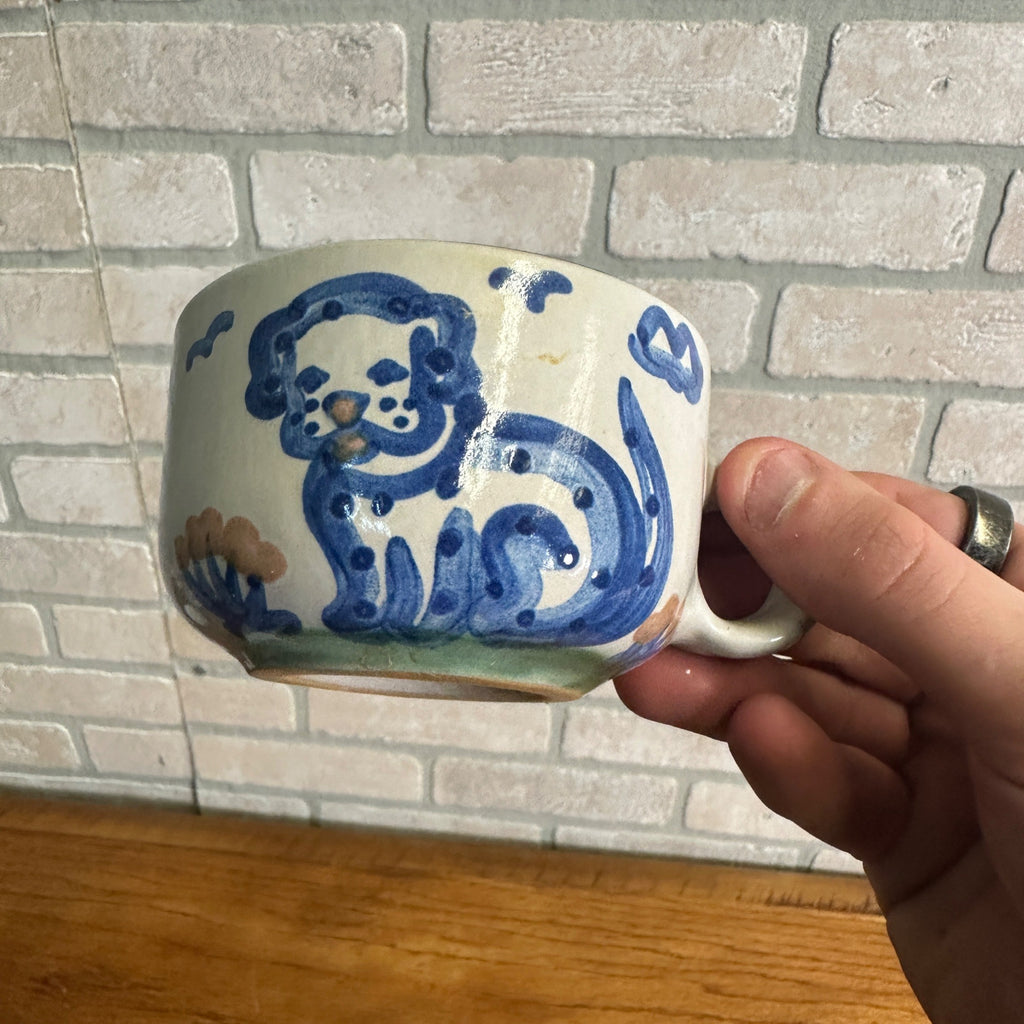 M.A. Hadley Art Pottery Tea / Coffee Mug Cup & Saucer Farm Dog