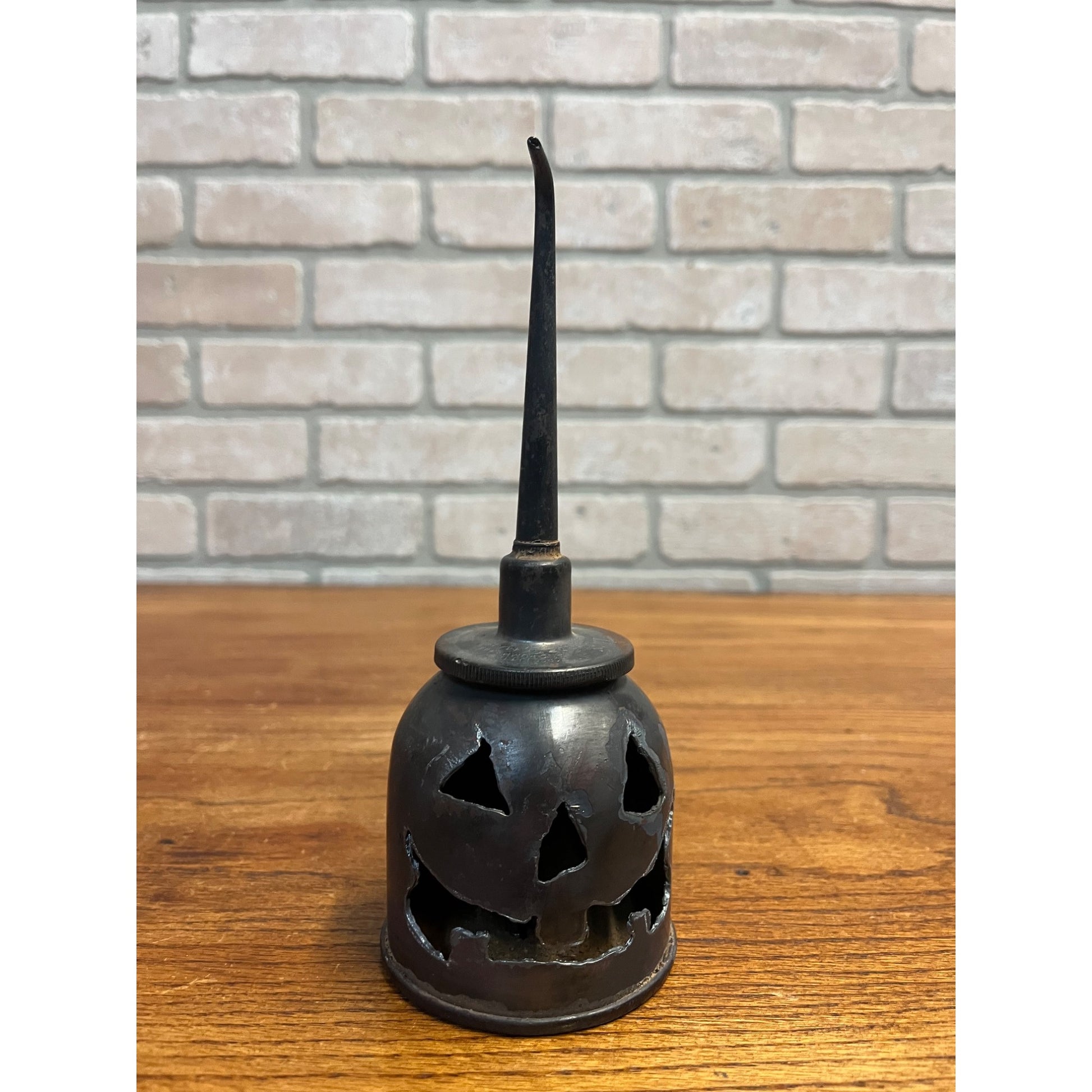 Halloween Jack-O-Lantern Cut Metal Hand Oiler Oil Can Vintage JOL