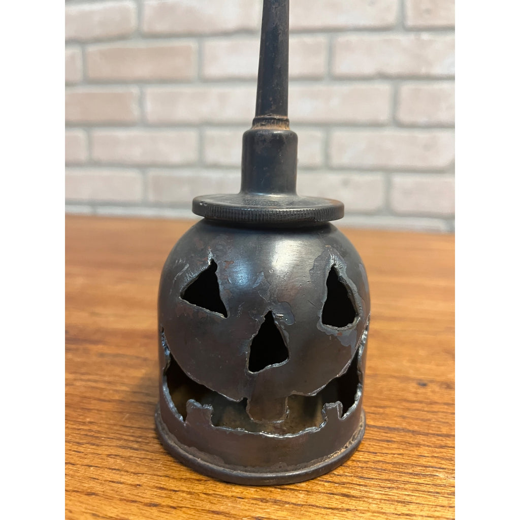 Halloween Jack-O-Lantern Cut Metal Hand Oiler Oil Can Vintage JOL