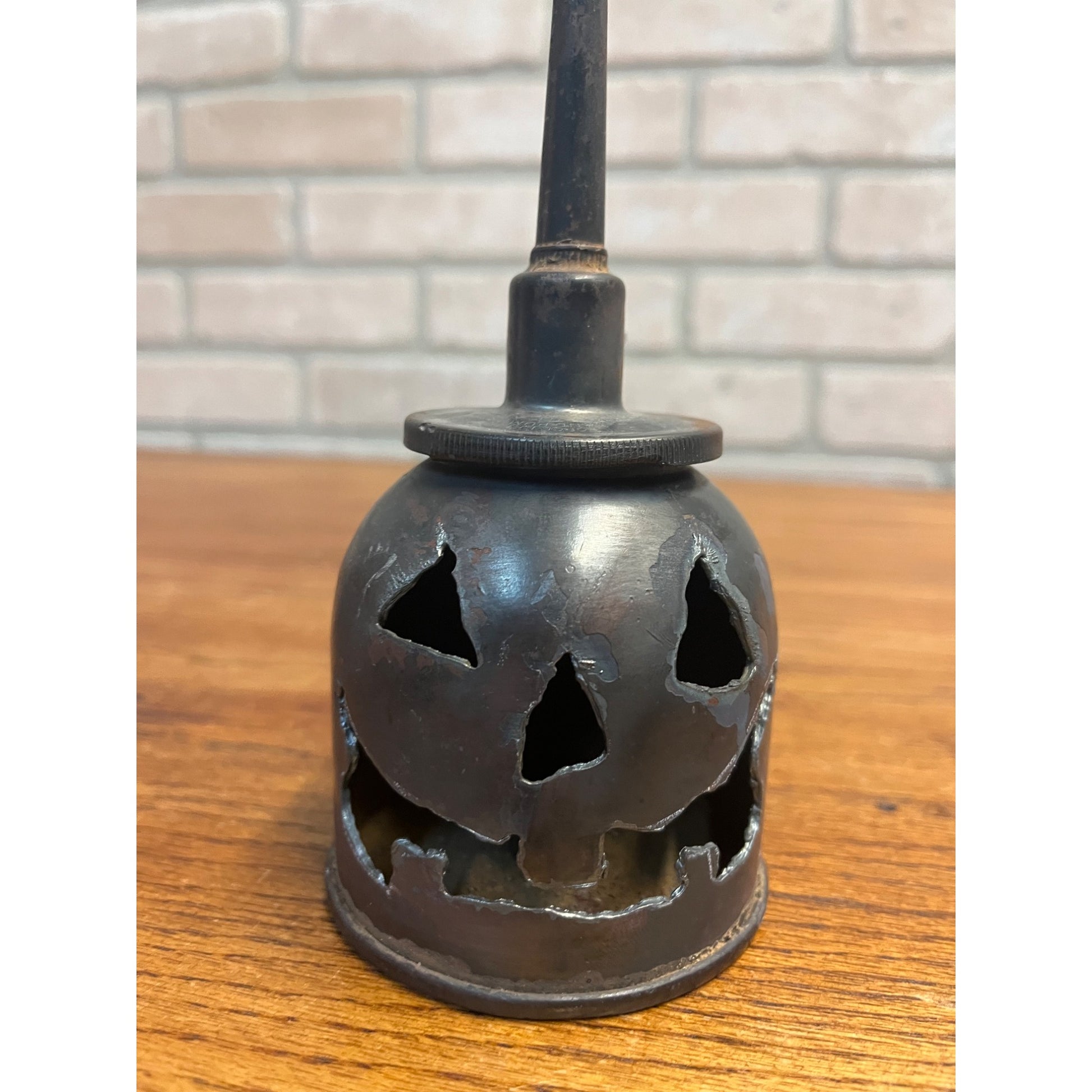 Halloween Jack-O-Lantern Cut Metal Hand Oiler Oil Can Vintage JOL