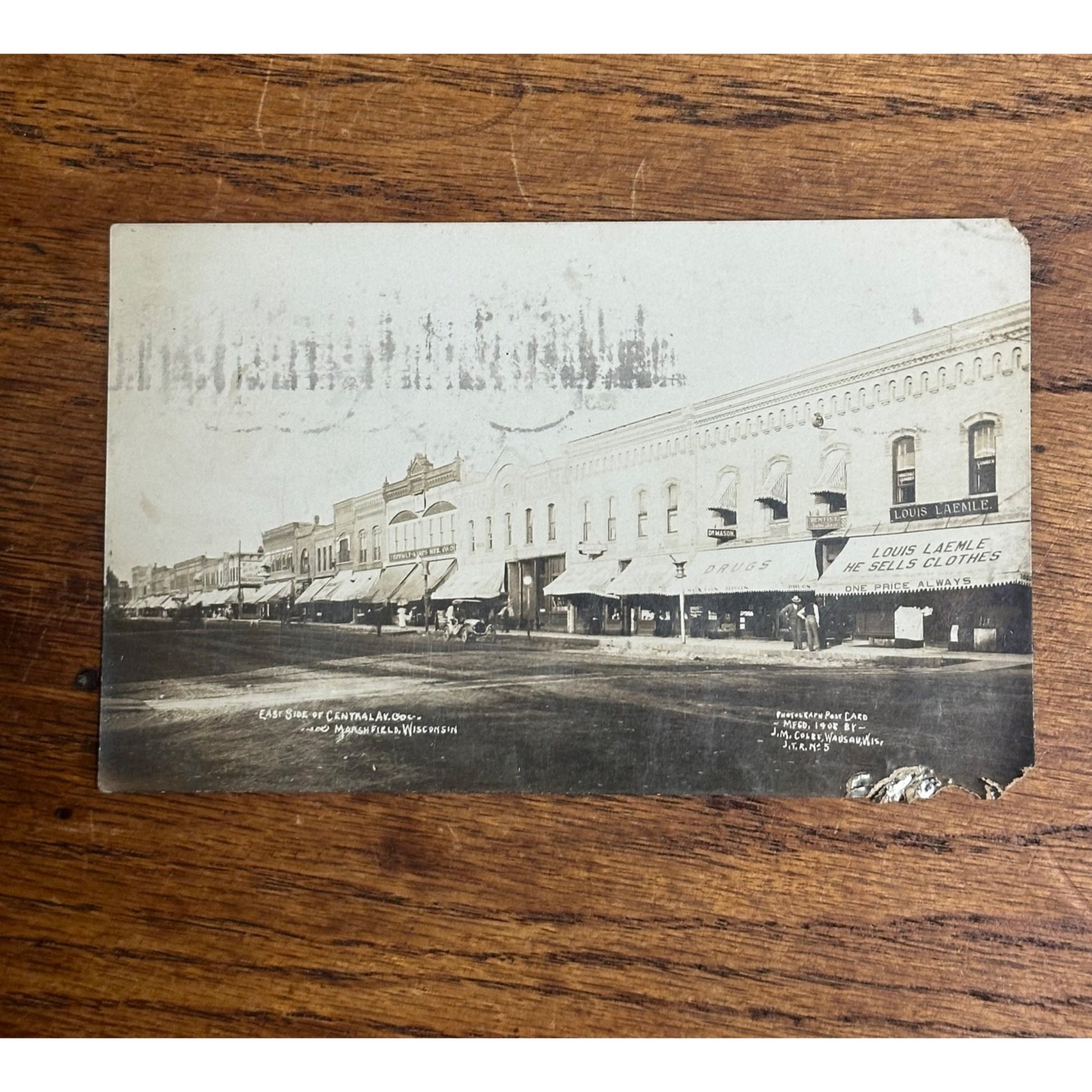 RPPC Postcard Part Of East Side Central Ave Marshfield, Wisconsin 1909 WI Wis