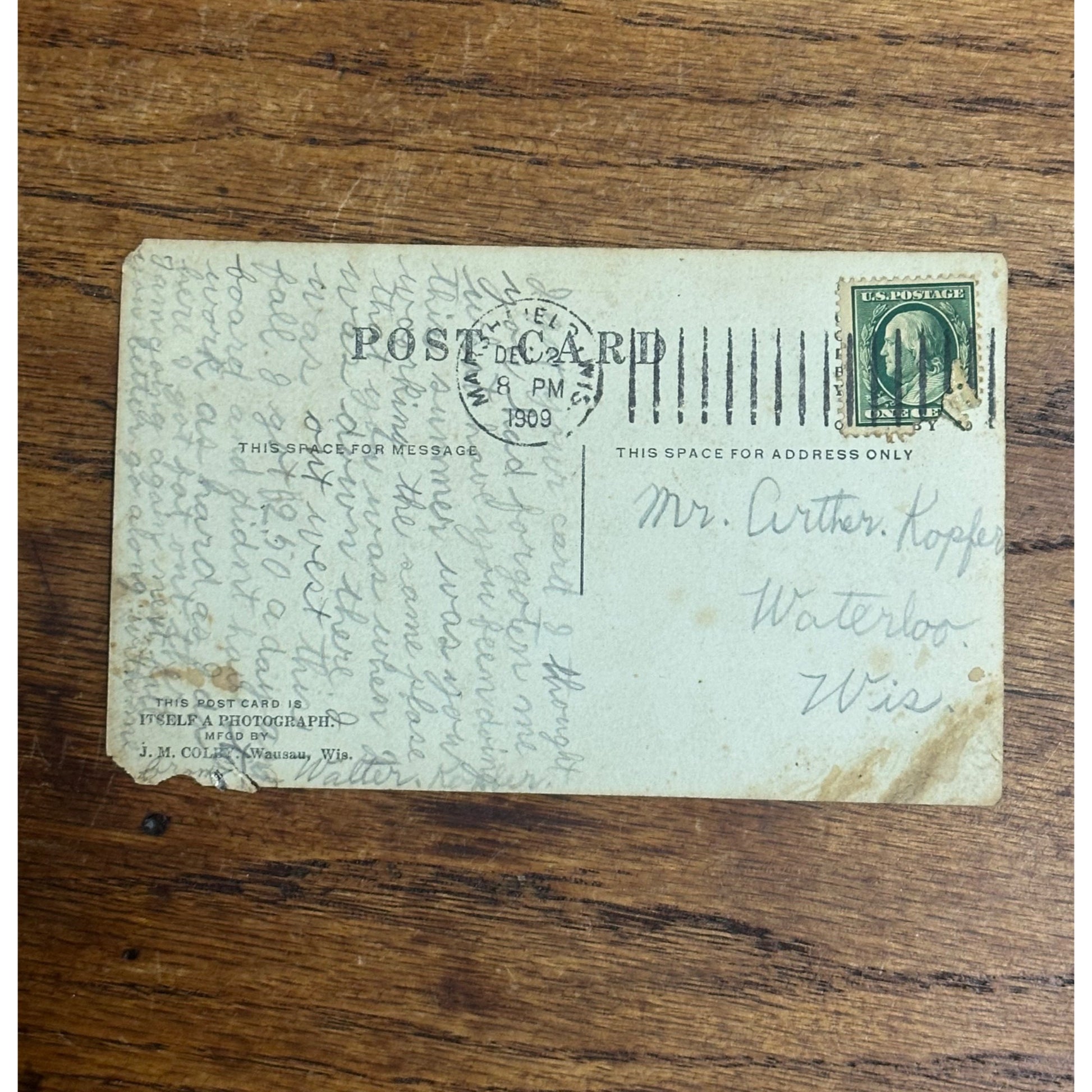 RPPC Postcard Part Of East Side Central Ave Marshfield, Wisconsin 1909 WI Wis