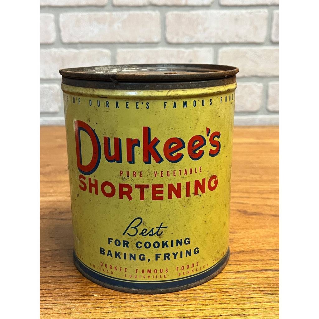 Vintage 1950s Durkee's Vegetable Shortening Advertising Kitchen Tin 3lb Frying