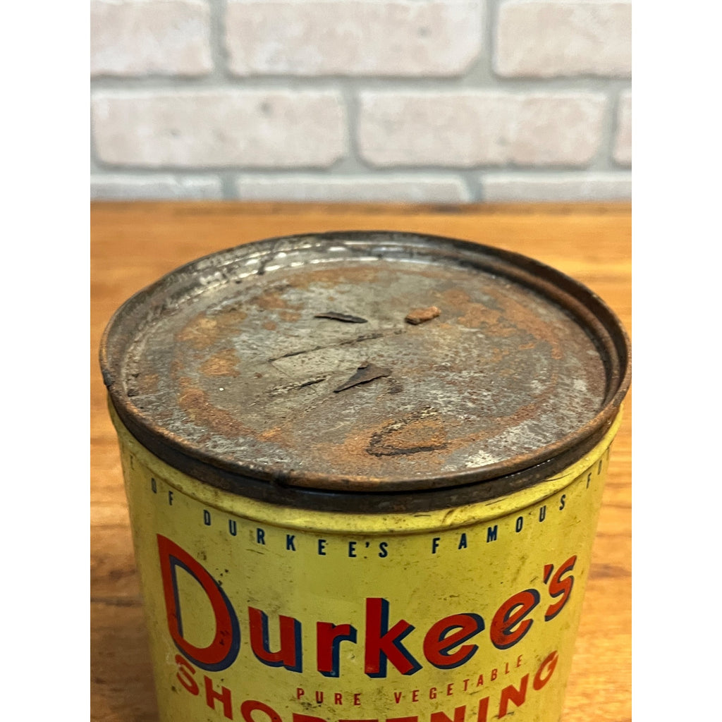 Vintage 1950s Durkee's Vegetable Shortening Advertising Kitchen Tin 3lb Frying