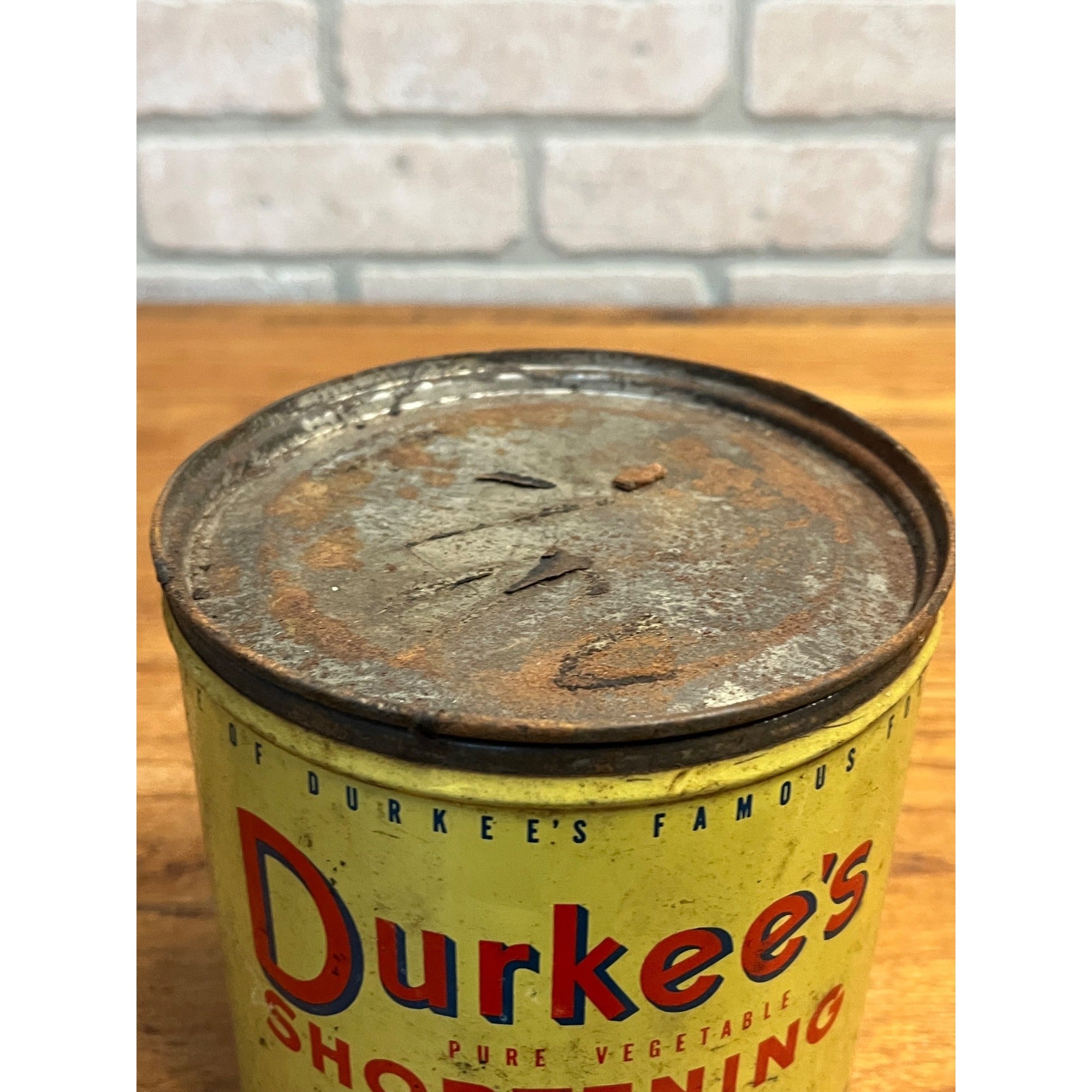 Vintage 1950s Durkee's Vegetable Shortening Advertising Kitchen Tin 3lb Frying