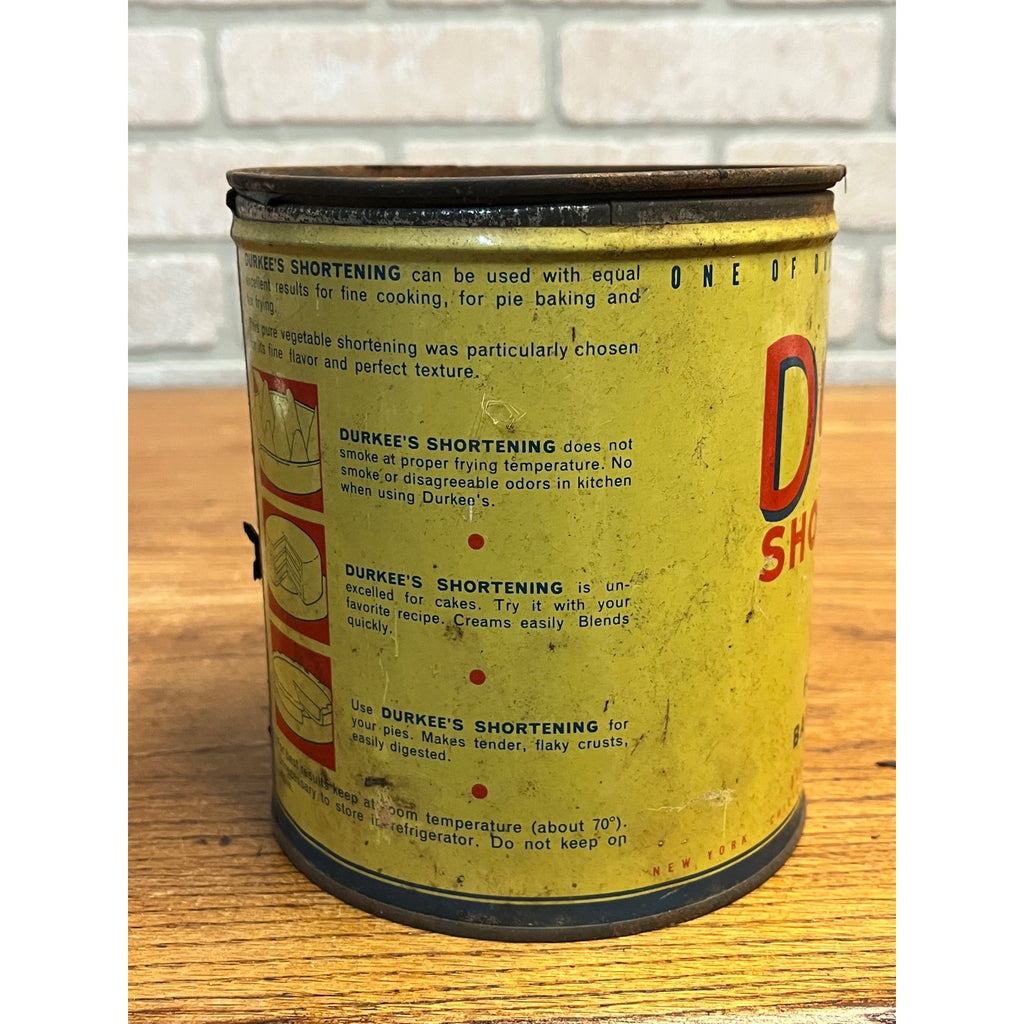Vintage 1950s Durkee's Vegetable Shortening Advertising Kitchen Tin 3lb Frying