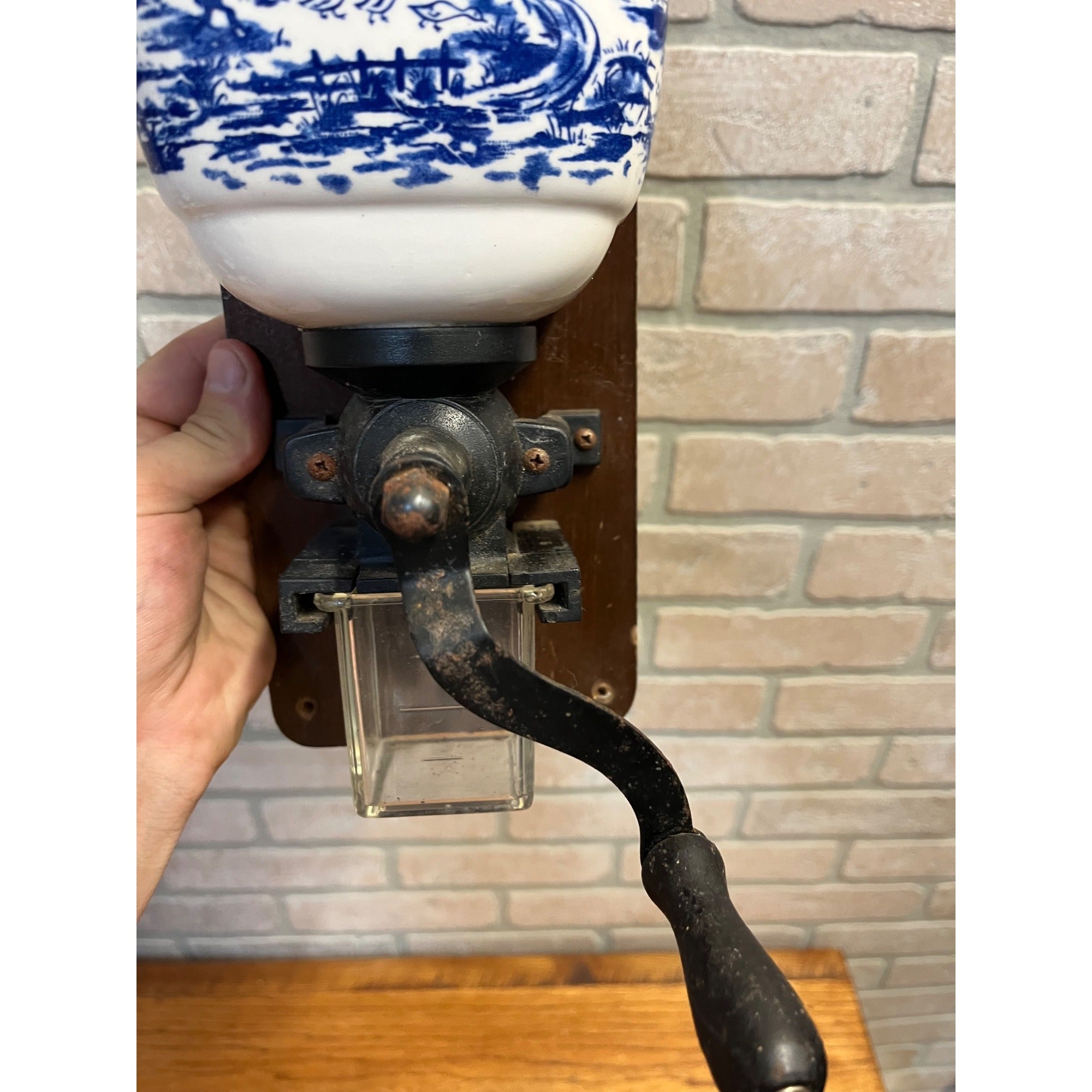 Vintage Dutch Delft Blue Wall Coffee Grinder Porcelain Windmill Scene