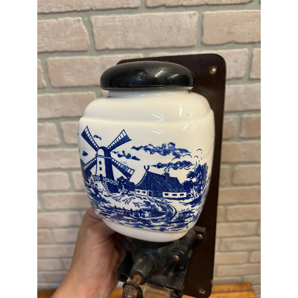 Vintage Dutch Delft Blue Wall Coffee Grinder Porcelain Windmill Scene