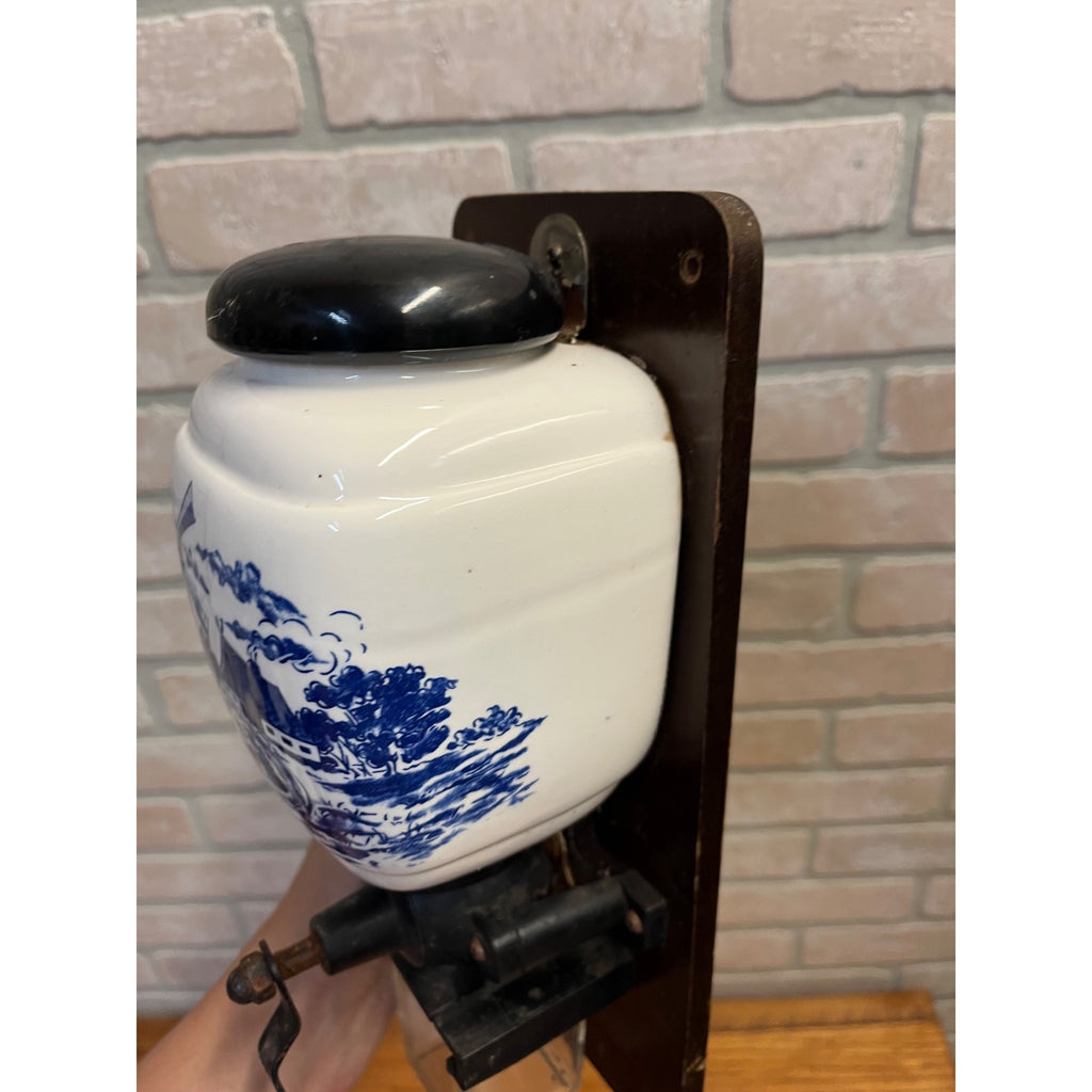 Vintage Dutch Delft Blue Wall Coffee Grinder Porcelain Windmill Scene