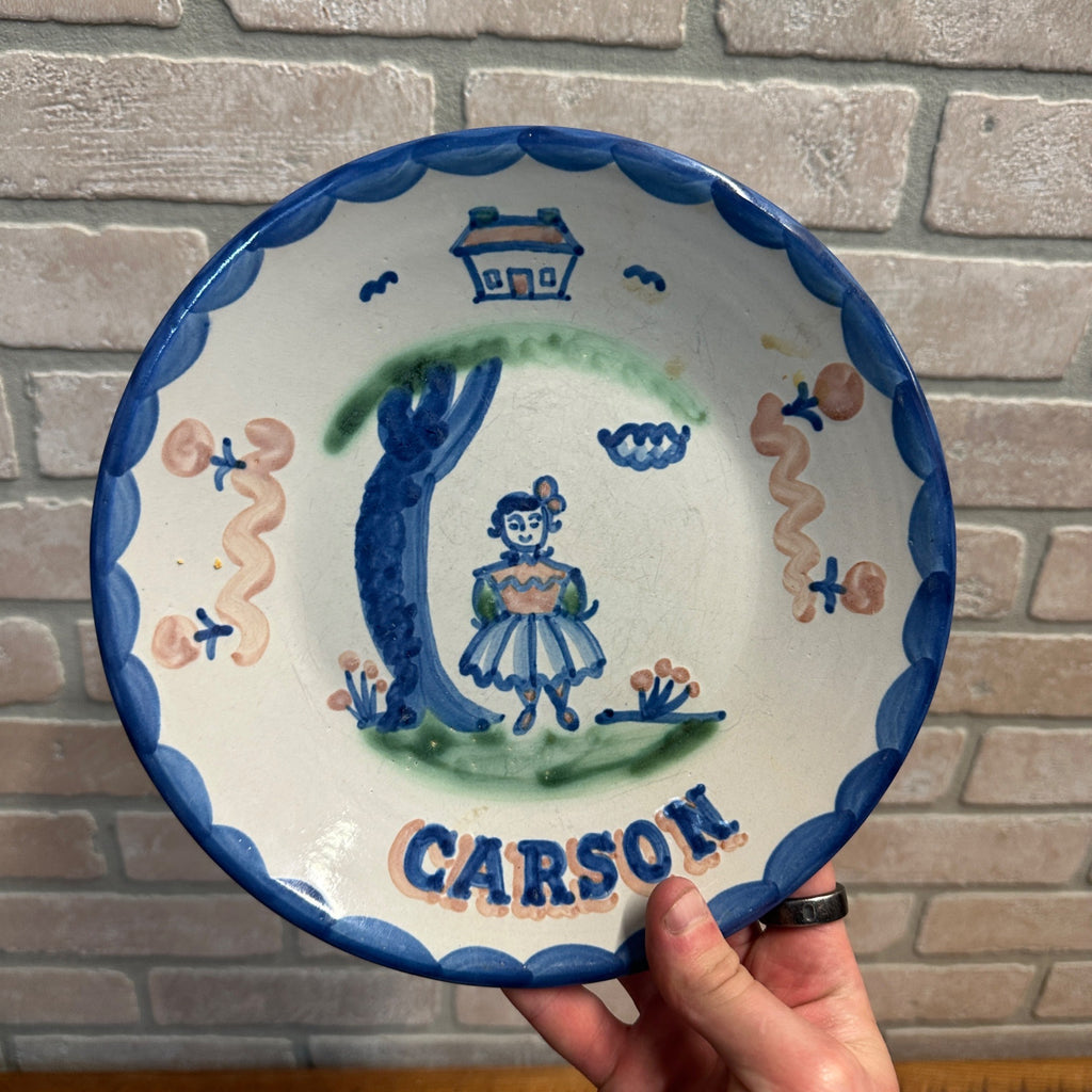 MA Hadley 9" Plate Name Birth Carson Farmer's Daughter Ceramic