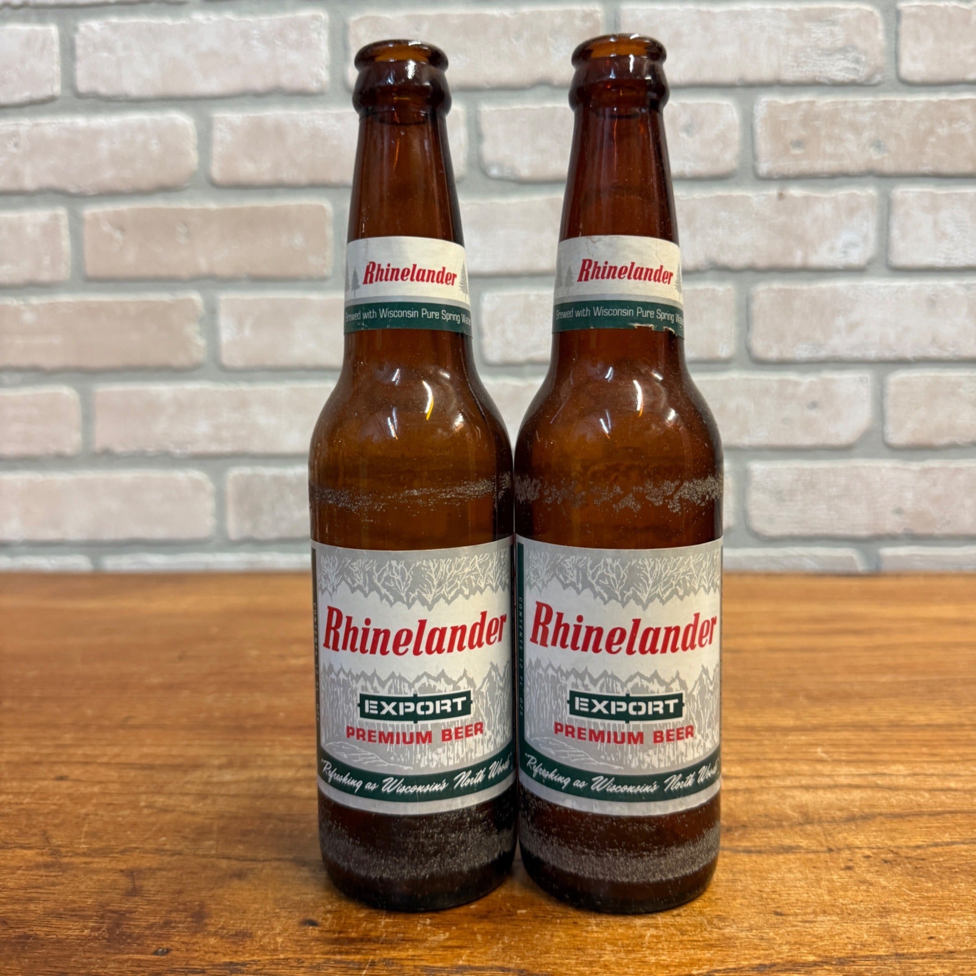Vintage Rhinelander Export Premium Beer Bottles Lot (2) w/ Labels 1960s Wis WI