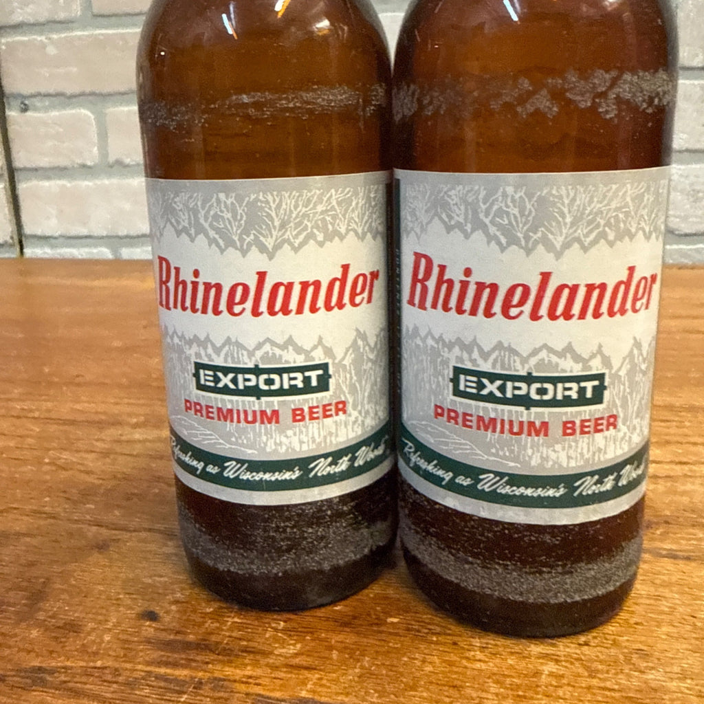 Vintage Rhinelander Export Premium Beer Bottles Lot (2) w/ Labels 1960s Wis WI