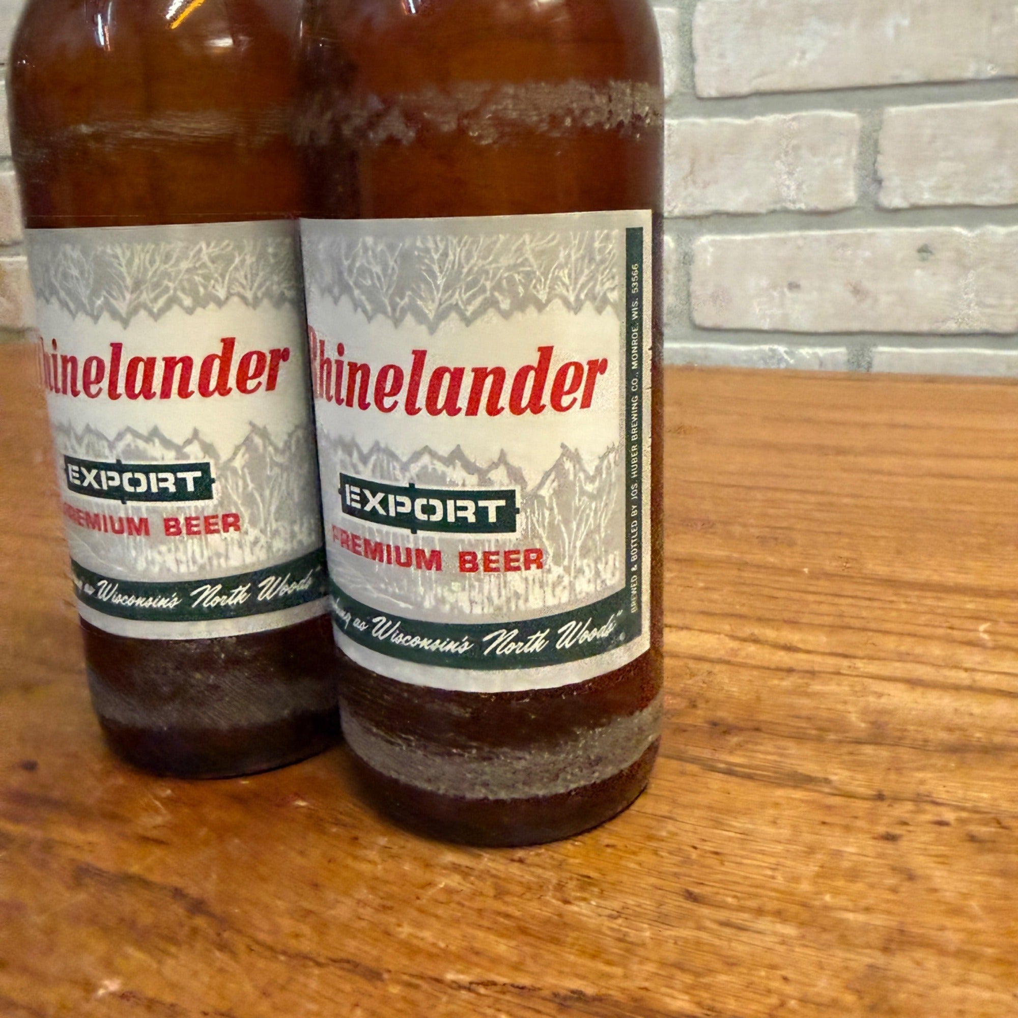 Vintage Rhinelander Export Premium Beer Bottles Lot (2) w/ Labels 1960s Wis WI