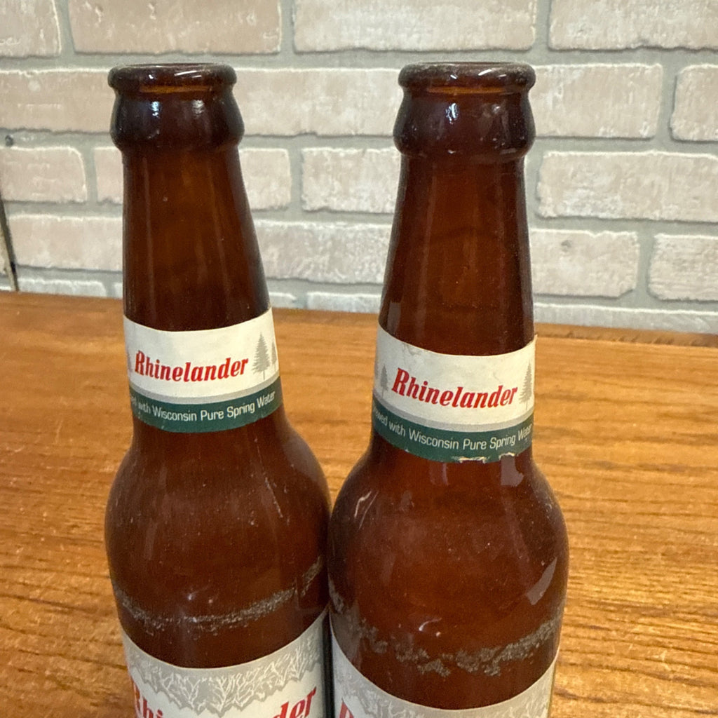 Vintage Rhinelander Export Premium Beer Bottles Lot (2) w/ Labels 1960s Wis WI