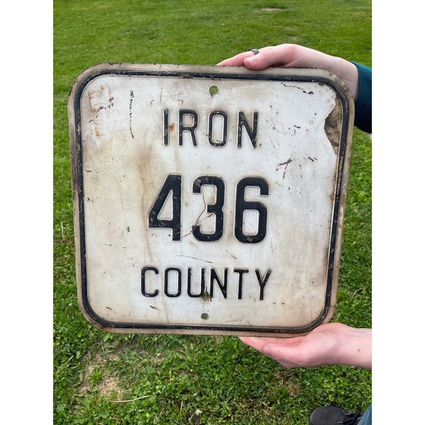 Vintage 1920's Iron County Michigan Highway 436 Gas Oil 16" Embossed Metal Sign