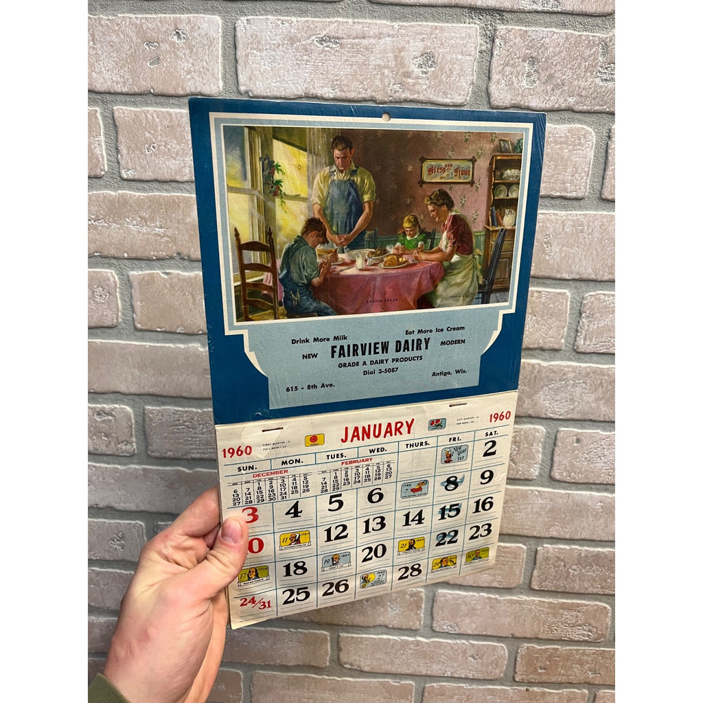 Vintage 1961 Fairwater Dairy Antigo Wisconsin Wis Advertising Calendar Sign