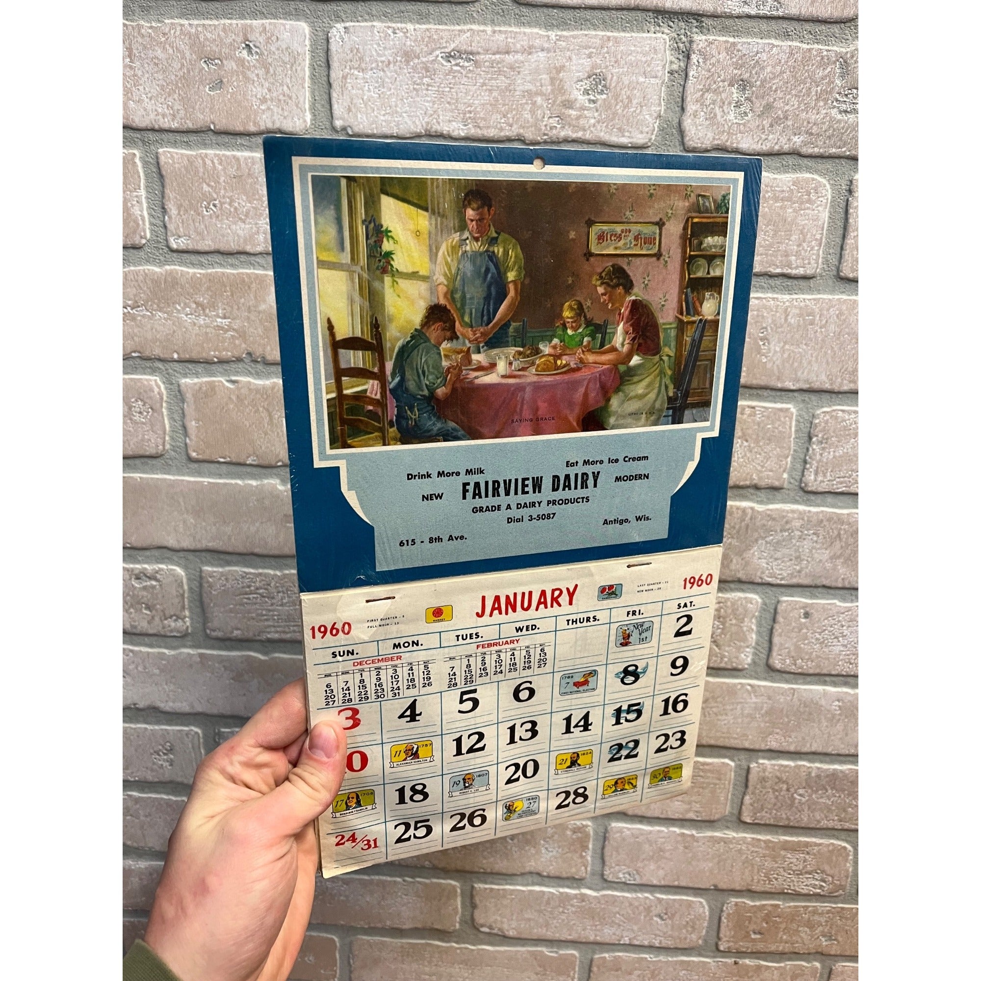 Vintage 1961 Fairwater Dairy Antigo Wisconsin Wis Advertising Calendar Sign