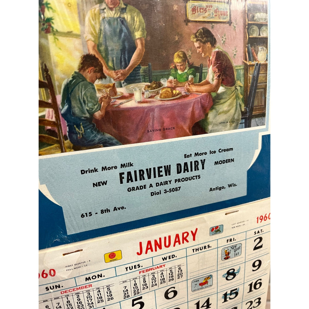 Vintage 1961 Fairwater Dairy Antigo Wisconsin Wis Advertising Calendar Sign