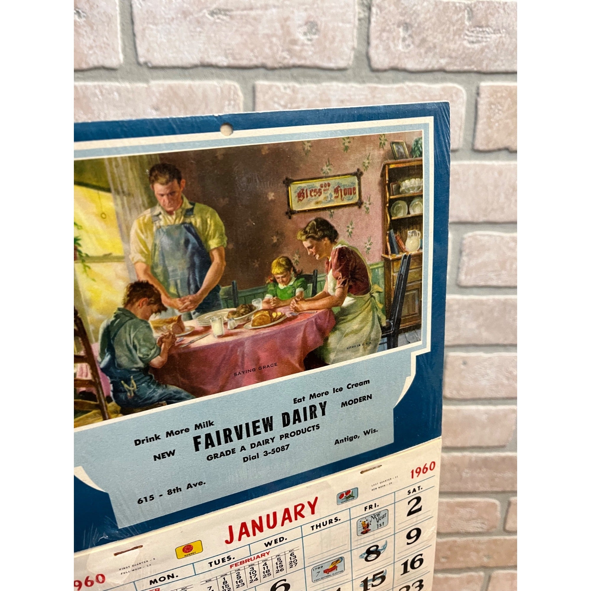 Vintage 1961 Fairwater Dairy Antigo Wisconsin Wis Advertising Calendar Sign