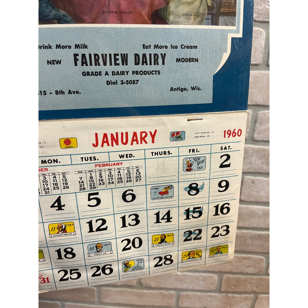 Vintage 1961 Fairwater Dairy Antigo Wisconsin Wis Advertising Calendar Sign