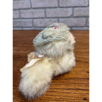 Vintage Jerry Elsner Real Fur Cuddly White Cat - No Tag - Blue Lace Floral Hat