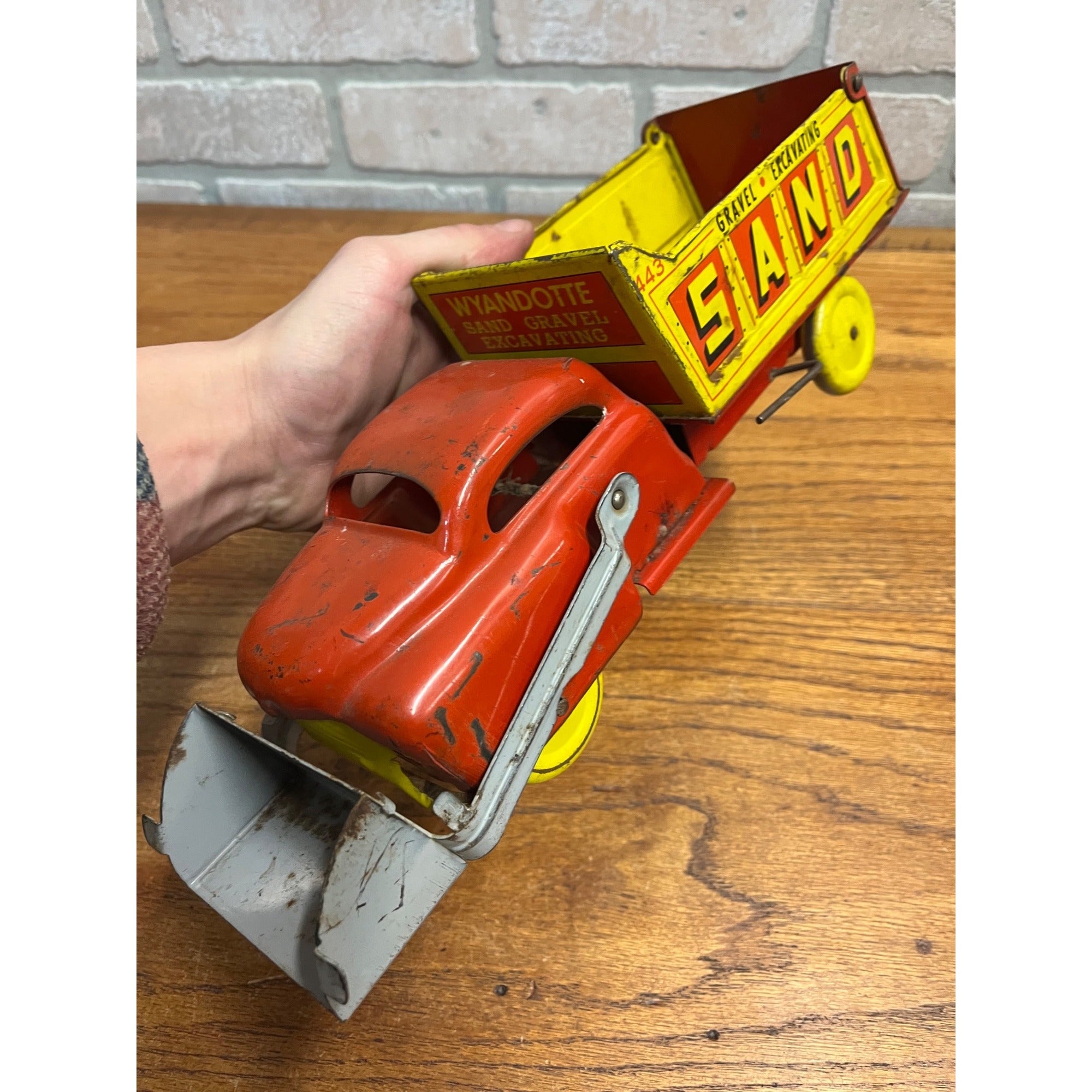 Vintage Wyandotte Sand and Gravel Pressed Steel Dump Truck with Excavator