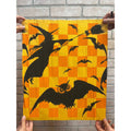 Vintage Halloween Crepe Paper Banner Panel Witch & Bats Checkerboard Dennison?