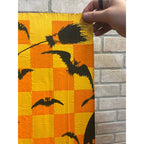 Vintage Halloween Crepe Paper Banner Panel Witch & Bats Checkerboard Dennison?