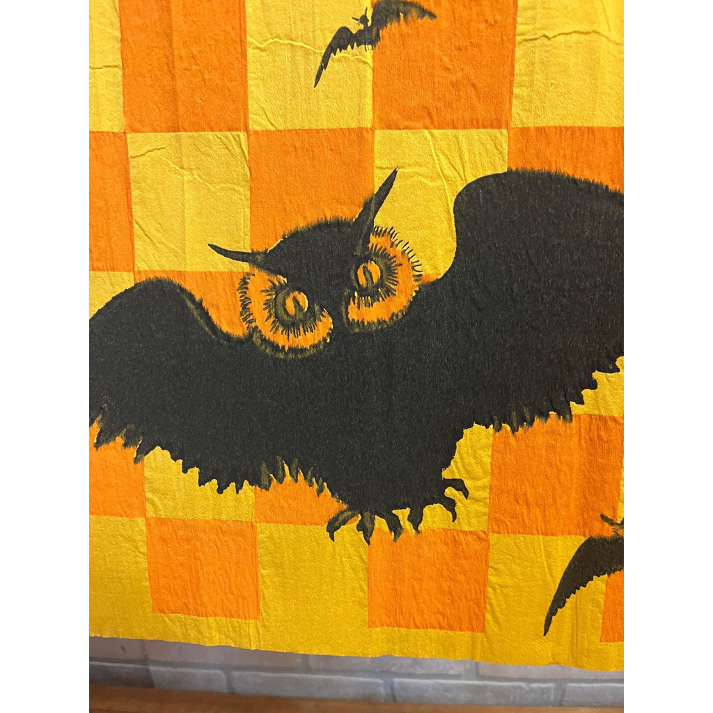 Vintage Halloween Crepe Paper Banner Panel Witch & Bats Checkerboard Dennison?
