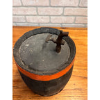 Pre-Prohibition Antique Miniature Wooden Keg Barrel w Brass Spigot Orange & Blue