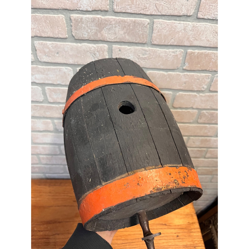 Pre-Prohibition Antique Miniature Wooden Keg Barrel w Brass Spigot Orange & Blue
