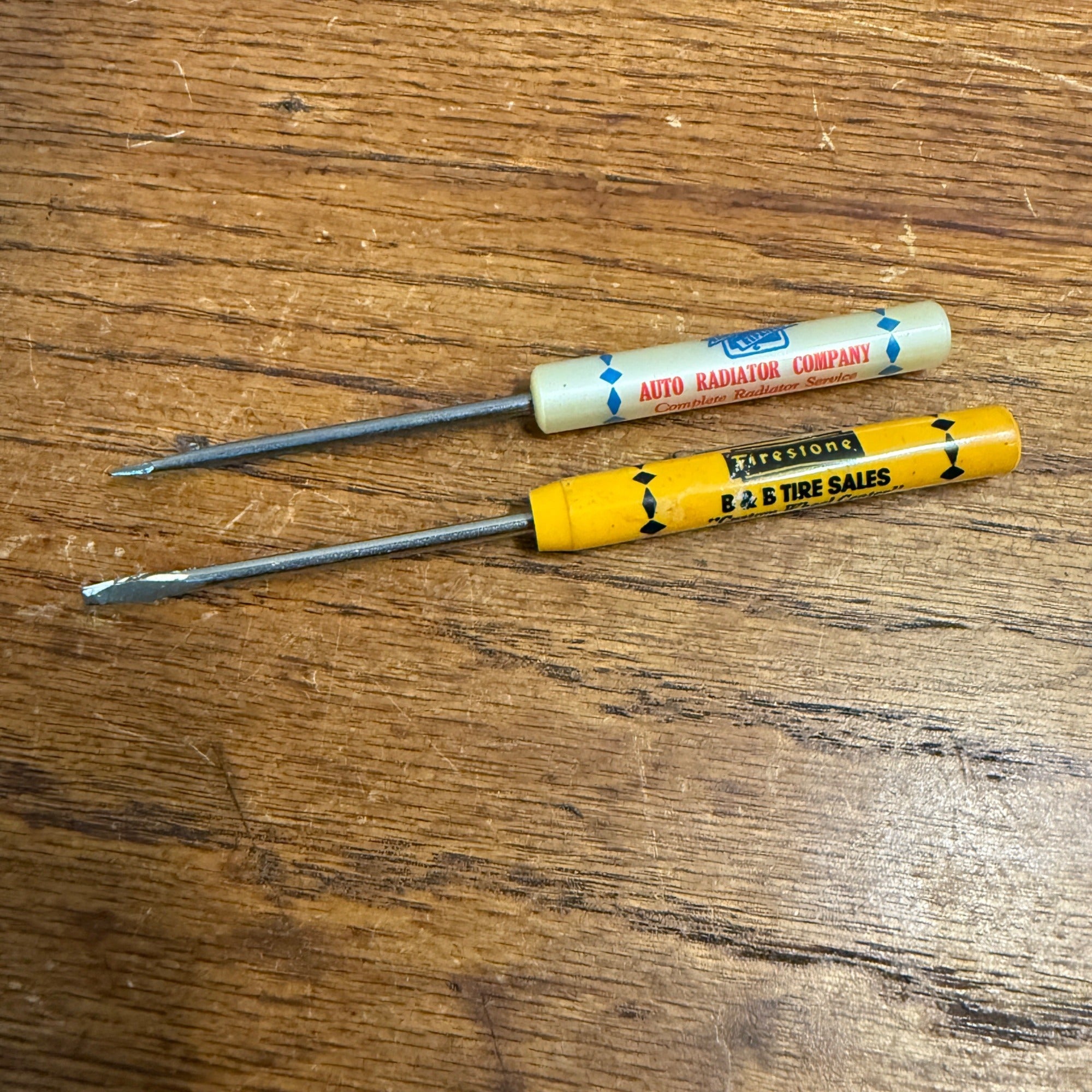 (2) Advertising Mini Screwdrivers Firestone Radiators Salesman Samples