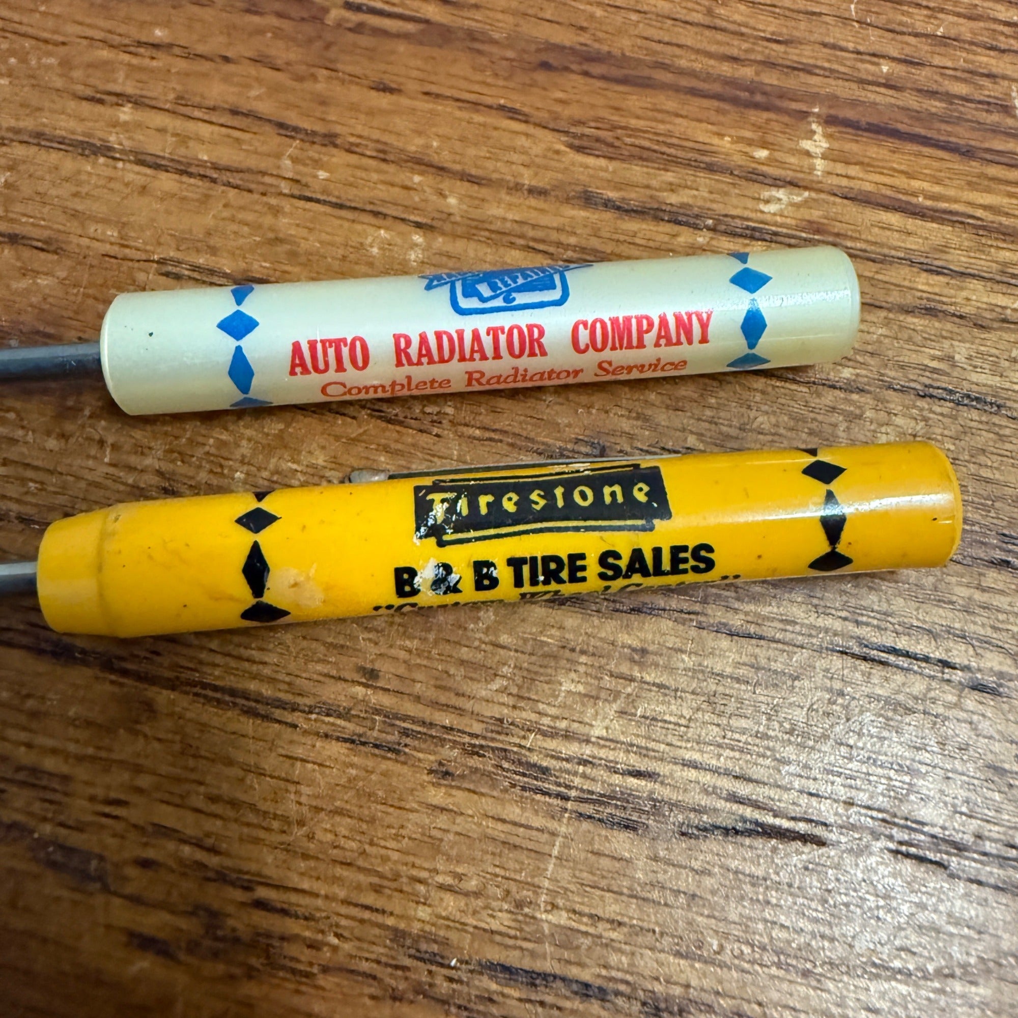 (2) Advertising Mini Screwdrivers Firestone Radiators Salesman Samples