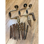 Vintage Manual Hand Crank Drill Set of Three (3) & Metal Bit Lot Hand Tools Woodworking