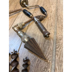 Vintage Manual Hand Crank Drill Set of Three (3) & Metal Bit Lot Hand Tools Woodworking