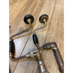 Vintage Manual Hand Crank Drill Set of Three (3) & Metal Bit Lot Hand Tools Woodworking