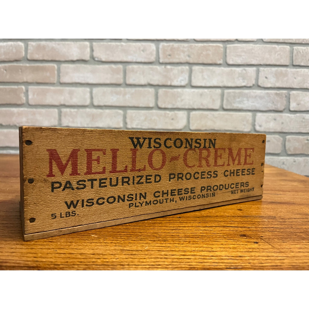 Vintage Wisconsin Cheese Products Mello-Creme Wooden Box Plymouth 5lb