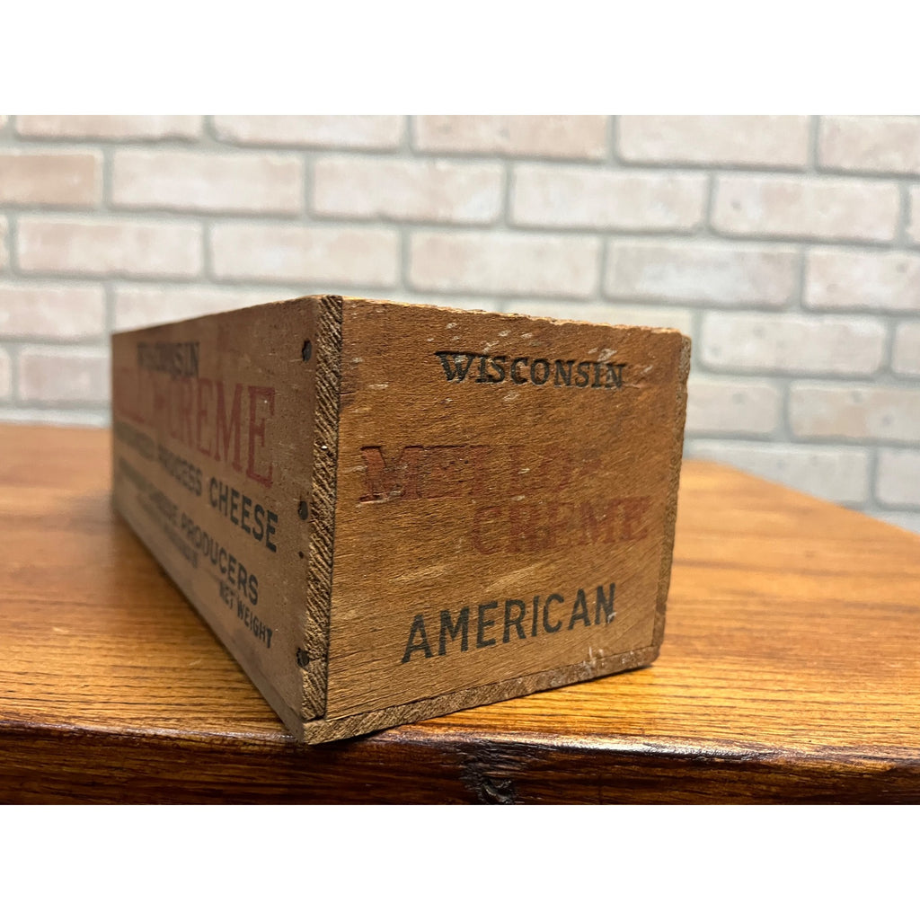 Vintage Wisconsin Cheese Products Mello-Creme Wooden Box Plymouth 5lb