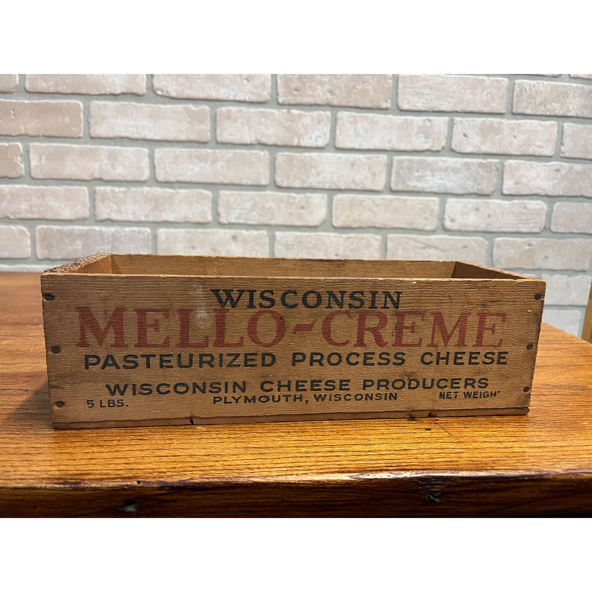 Vintage Wisconsin Cheese Products Mello-Creme Wooden Box Plymouth 5lb