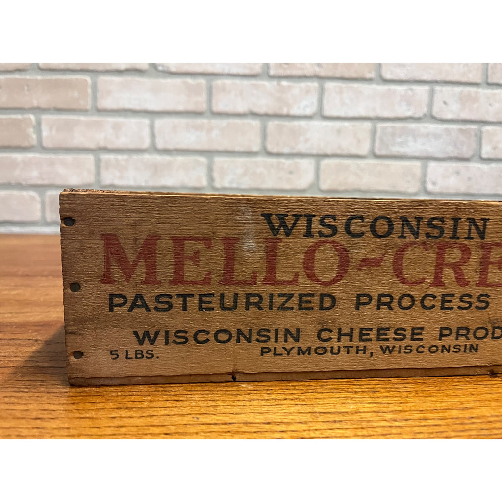 Vintage Wisconsin Cheese Products Mello-Creme Wooden Box Plymouth 5lb
