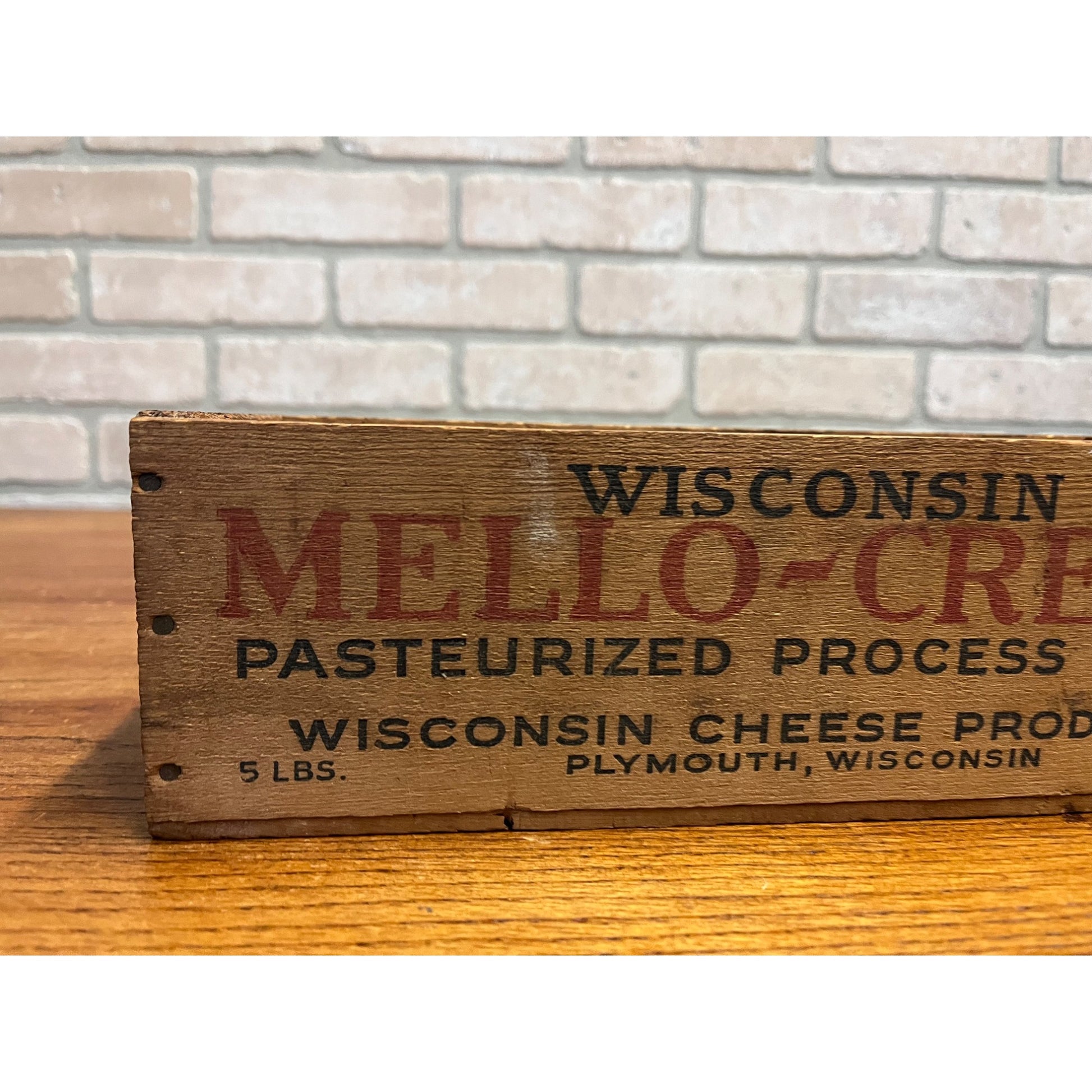 Vintage Wisconsin Cheese Products Mello-Creme Wooden Box Plymouth 5lb