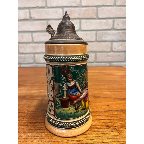Vintage Matthias Grimscheid Courting Couple Relief Beer Stein w/Lid Germany 0.5L