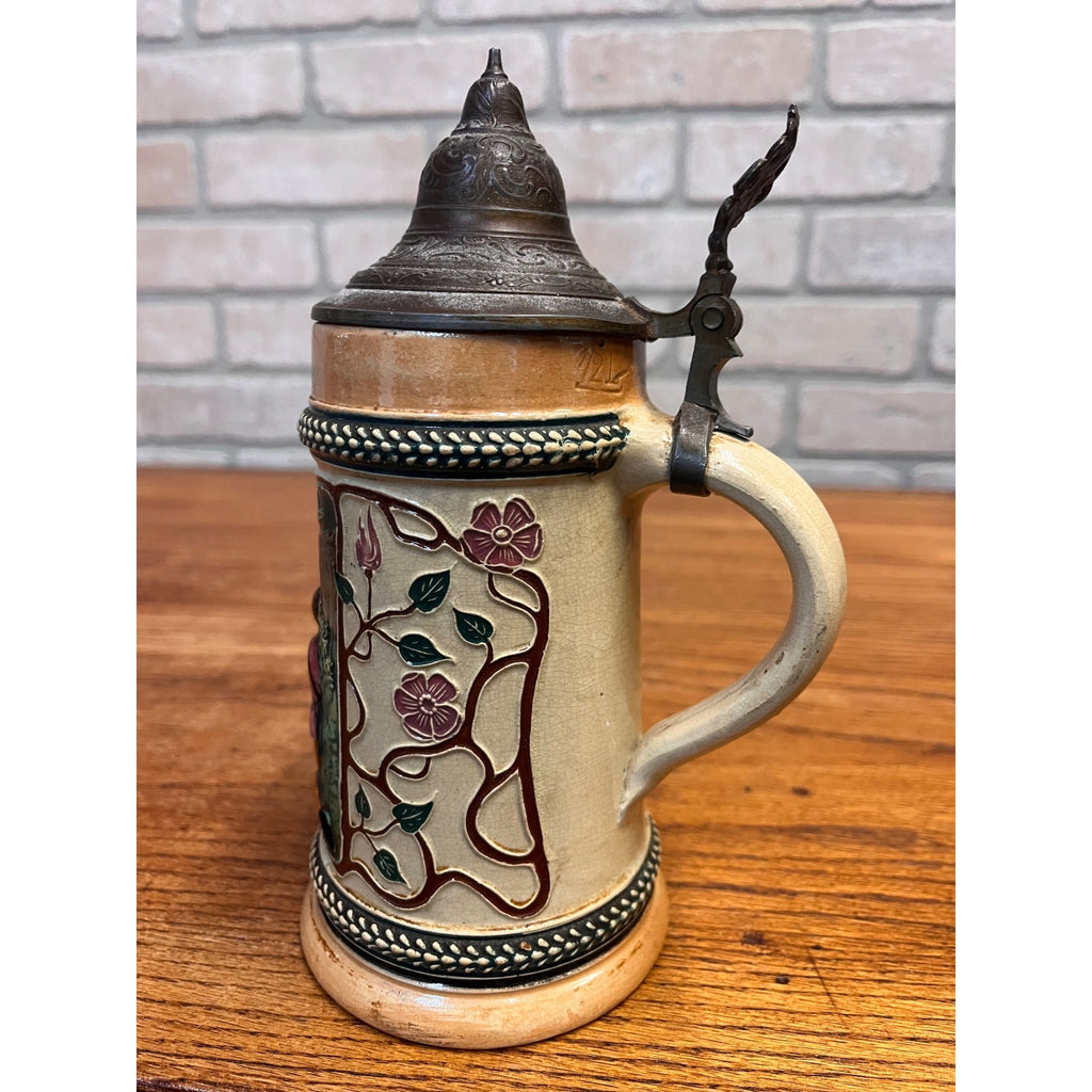 Vintage Matthias Grimscheid Courting Couple Relief Beer Stein w/Lid Germany 0.5L