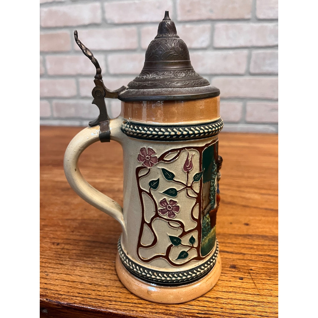 Vintage Matthias Grimscheid Courting Couple Relief Beer Stein w/Lid Germany 0.5L