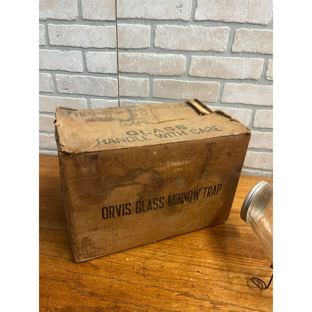 Original CF Orvis Manchester Embossed Glass Minnow Trap In Original Box