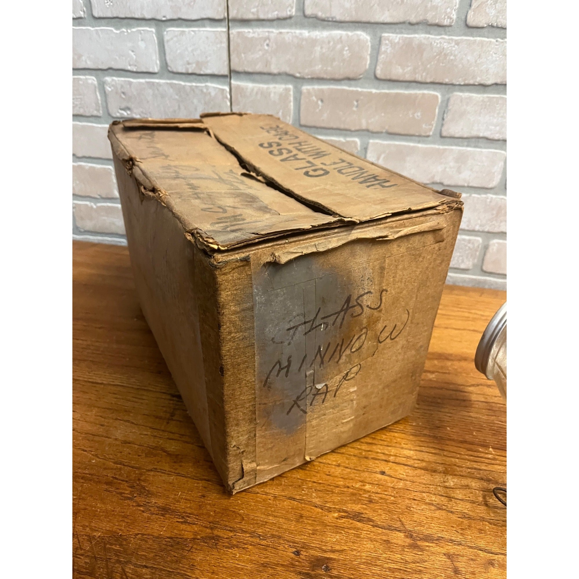 Original CF Orvis Manchester Embossed Glass Minnow Trap In Original Box