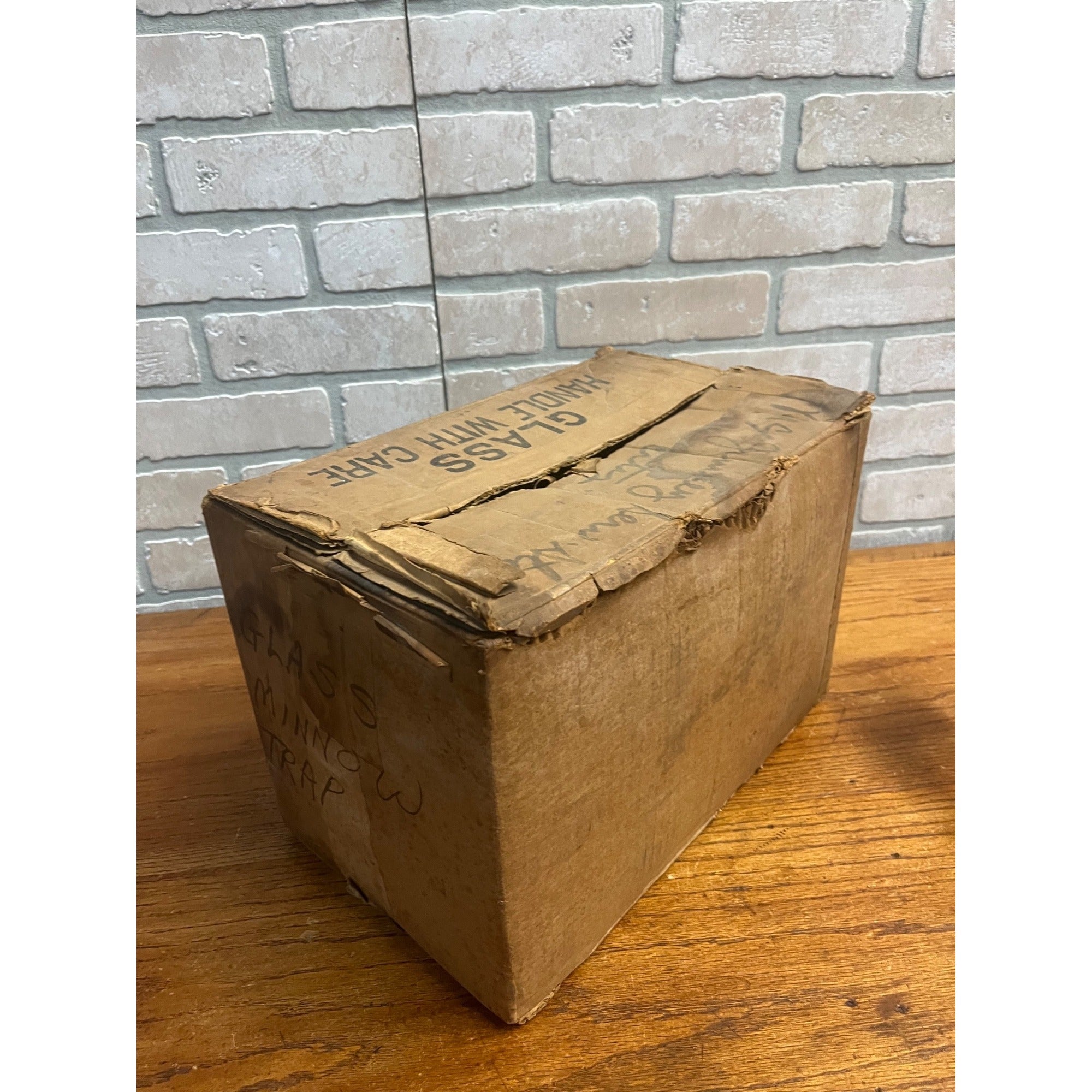 Original CF Orvis Manchester Embossed Glass Minnow Trap In Original Box